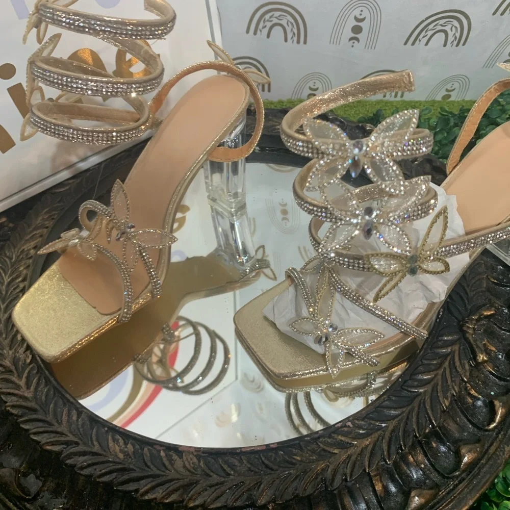 Elegant Gold Strappy Heels